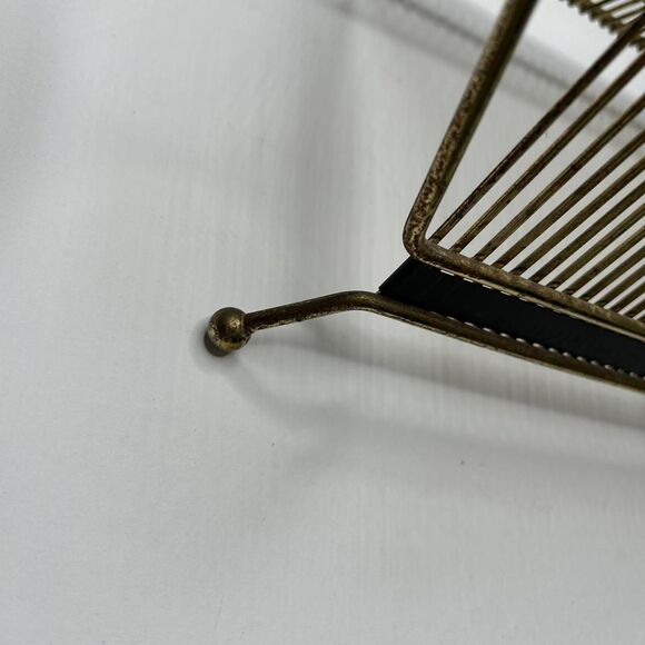 Mid-century modern brass and wood record magazine holder home - Picture 4 of 8
